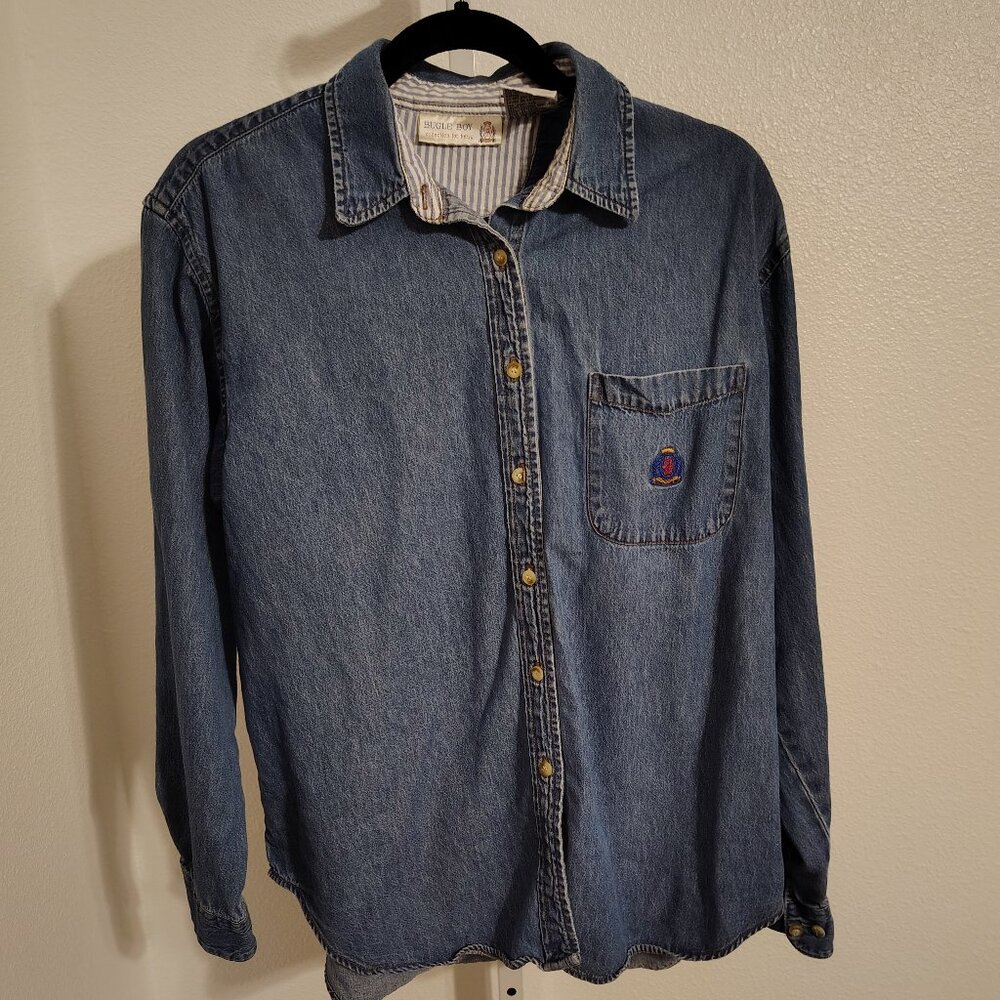 Bugle Boy Women's Button Up Denim Jean Top Size XL Vintage Blue Cotton